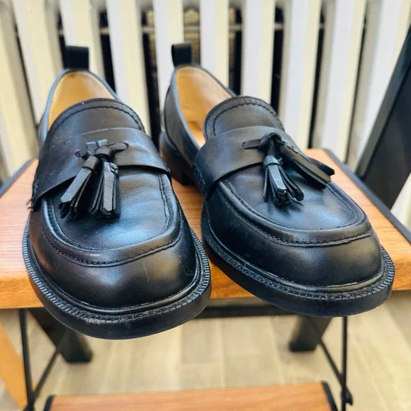 Sam Edelman Caylia Black Leather Tassel Loafers Size 8 Lug Sole Flats - Picture 10 of 11